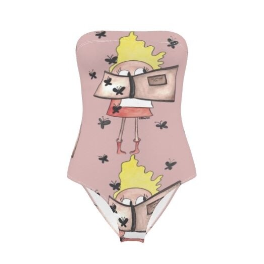 Costume intero senza spalline donna libro rosa