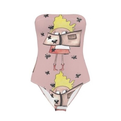 Costume intero senza spalline donna libro rosa