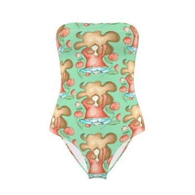 Costume intero senza spalline donna ciliegia verde menta