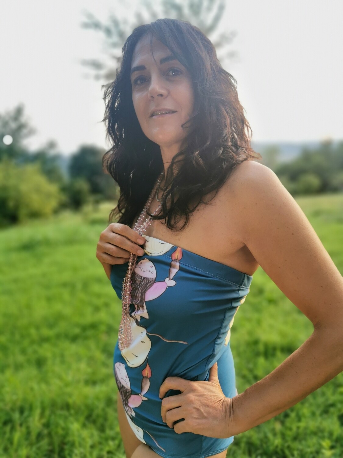 Costume intero senza spalline donna luna blu