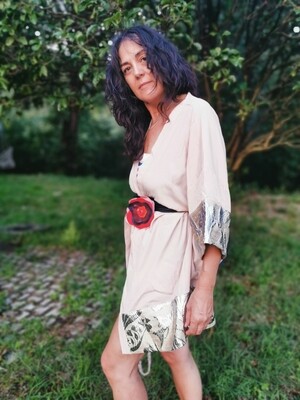 Kimono in raso e seta sfumature di rosa