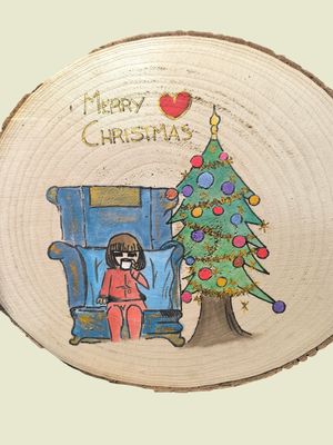 Centro tavola in legno disegnato e dipinto a mano