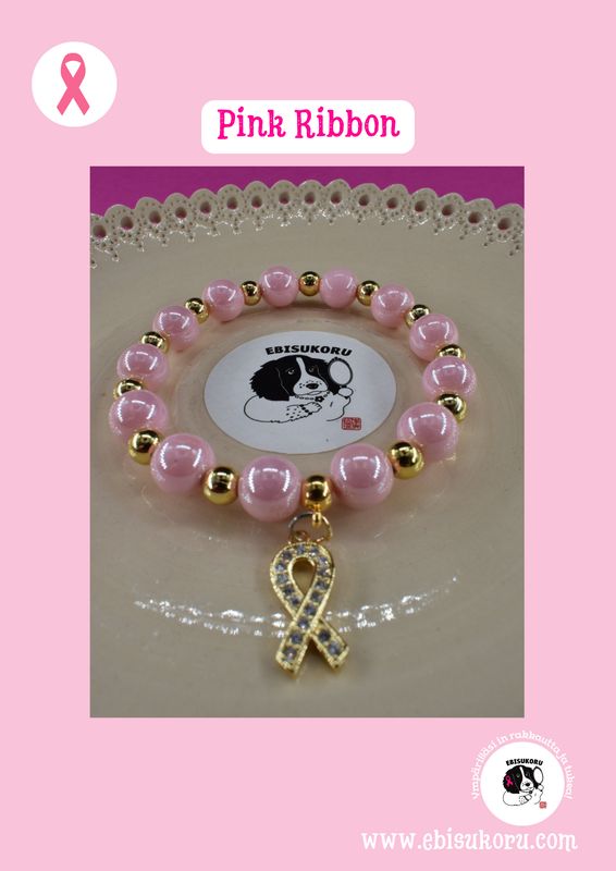 Pink Ribbon rannekoru, rintasyöpä, tietoisuus ja tsemppi koru, gold