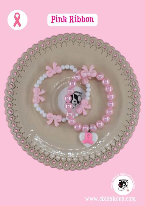 Pink Ribbon rannekoru, rintasyöpä, tietoisuus ja tsemppi koru, double