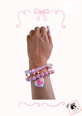 Pink Ribbon rannekoru, rintasyöpä, tietoisuus ja tsemppi koru, double