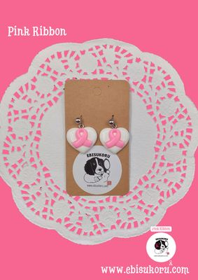 Tsemppi korvakoru, Rintasyöpä Tietoisuuskoru, pink ribbon, valkoinen