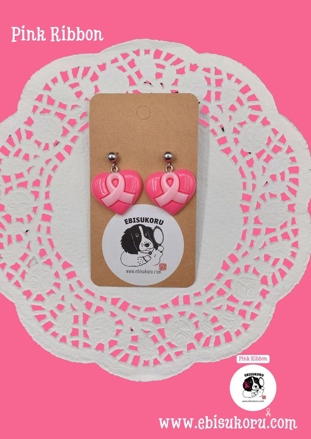 Tsemppi korvakoru, Rintasyöpä Tietoisuuskoru, pink ribbon, pinkki
