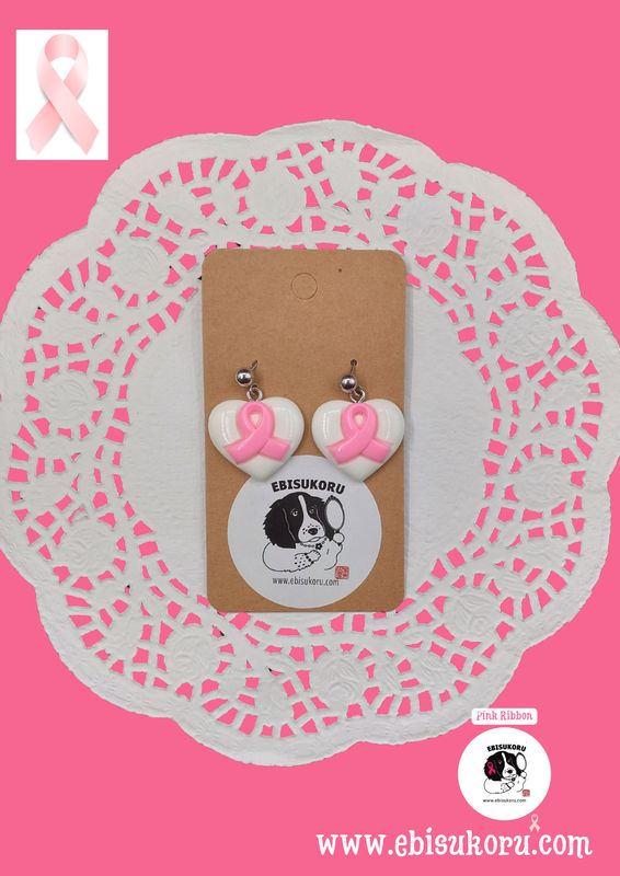 Tsemppi korvakoru, Rintasyöpä Tietoisuuskoru, pink ribbon, valkoinen