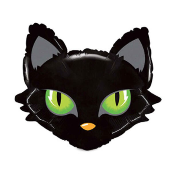 Фольгированный чёрный кот с зелёными глазами