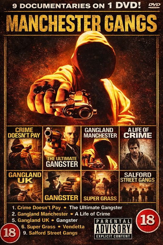 Gangland Manchester DVD - 9 on 1,   Crime Doesn't pay , The Ultimate Gangster, Gangland Manchester, A Life of Crime, Gangland Uk, Gangster, Super grass , Vendetta , Salford Street gangs