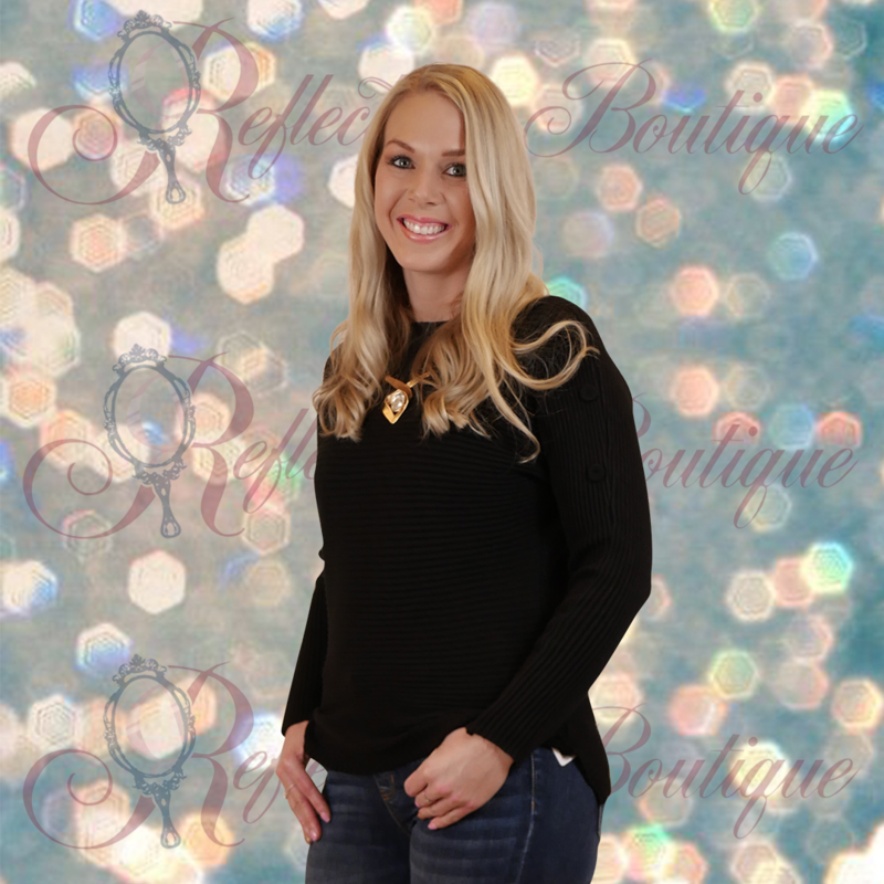 Victoria Leeland Black Ribbed Sweater w/ Button detail