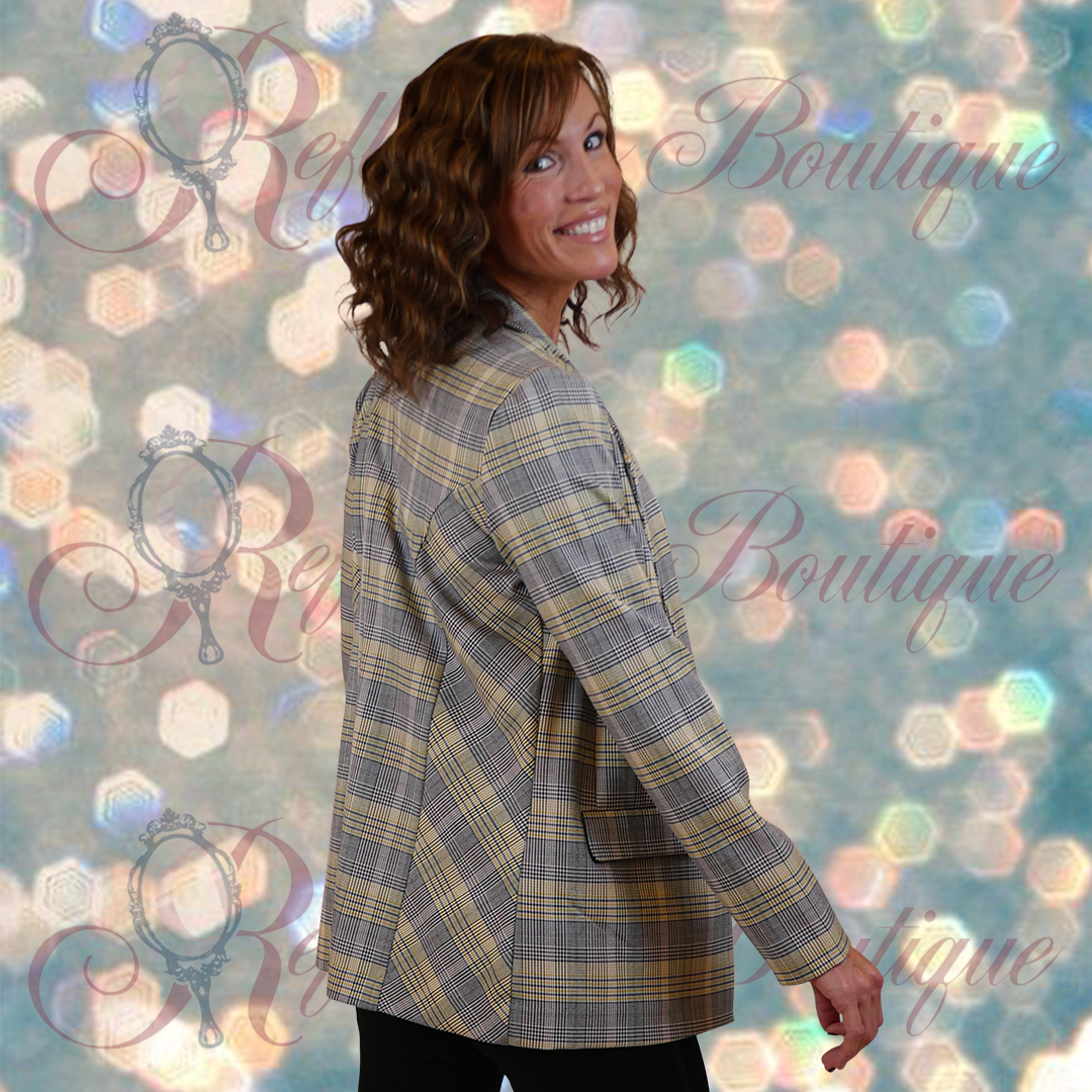 Liverpool Yellow/Black Small Plaid Boyfriend Blazer