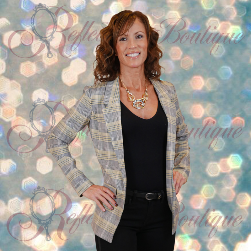 Liverpool Yellow/Black Small Plaid Boyfriend Blazer