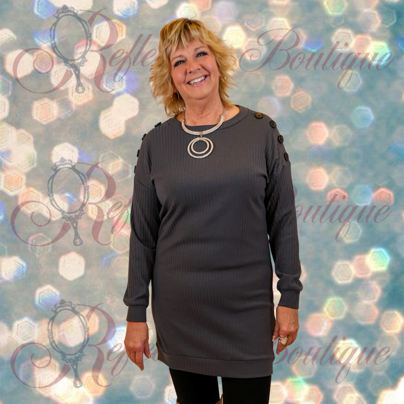 Victoria Leeland Charcoal Ribbed Tunic/Dress w/ button detail