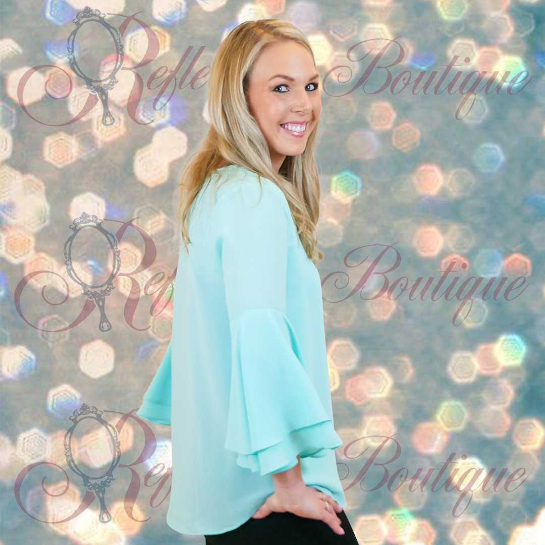 Zenana Mint Bell Sleeve Top