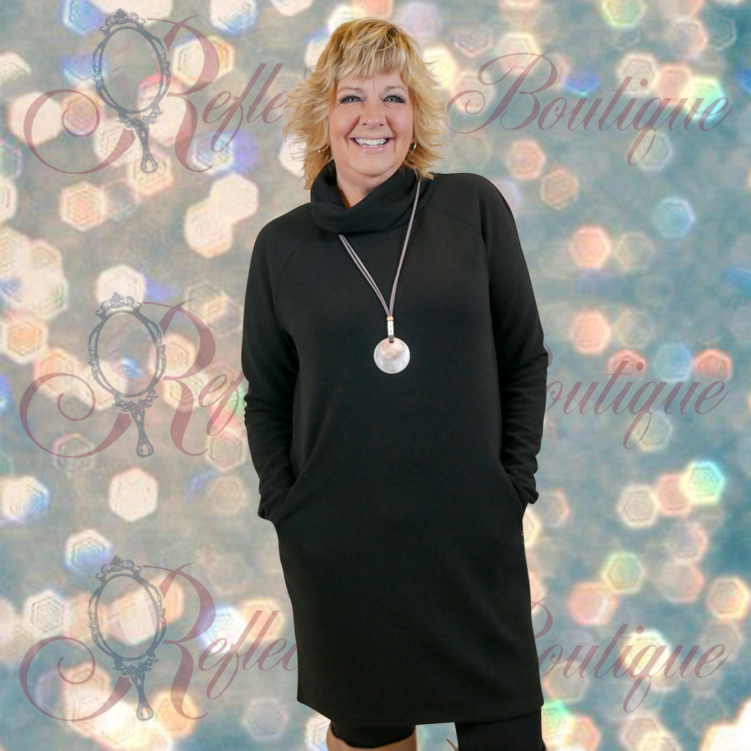 Coco Carmen Black Cowl Neck Tunic/Dress