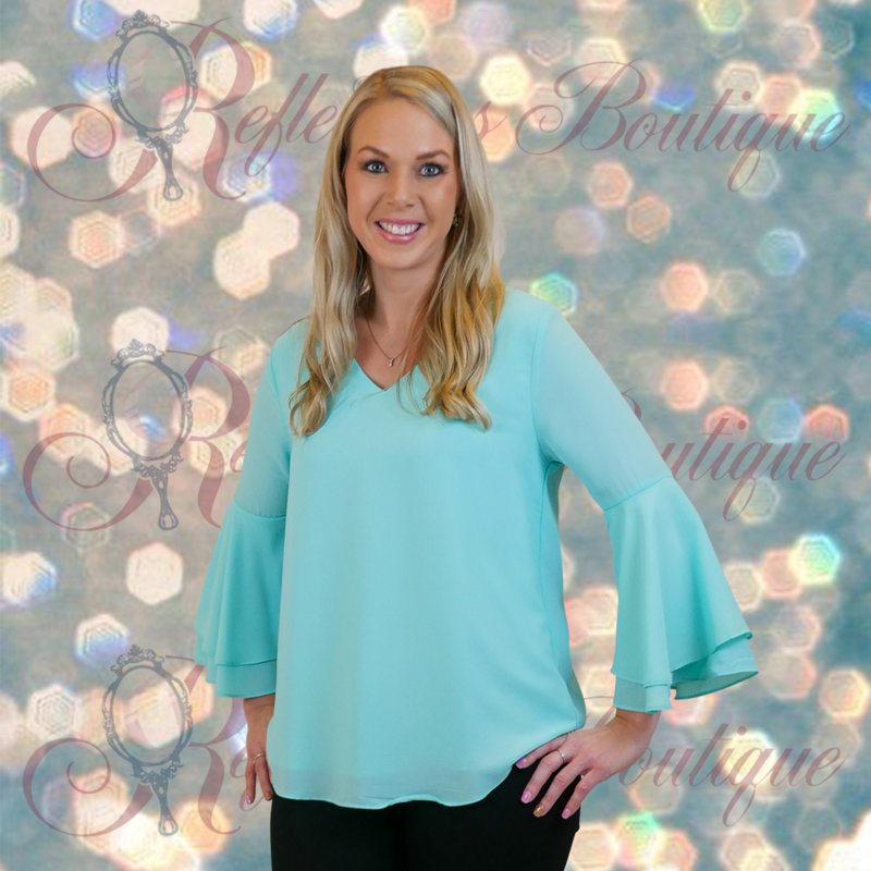 Zenana Mint Bell Sleeve Top