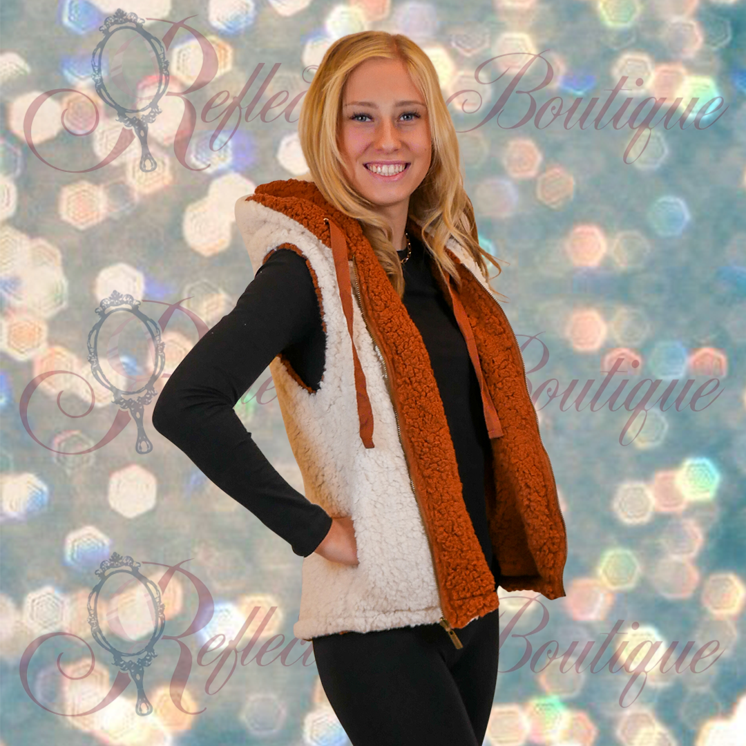 Coco Carmen Rust/Cream Reversible Sherpa Vest