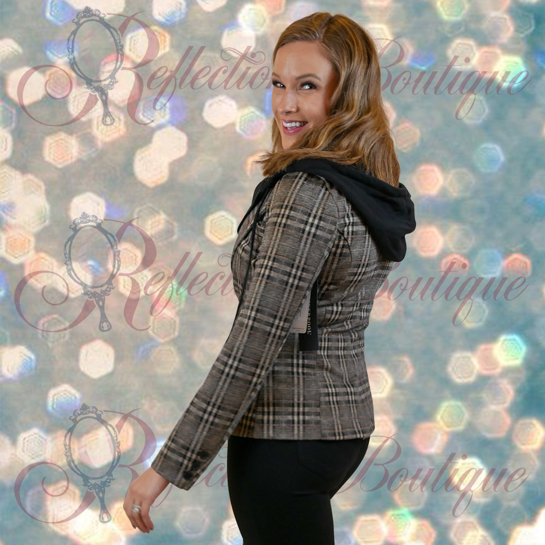 Liverpool 2 in 1 Blazer Black/Tan Plaid Removeable hooded insert