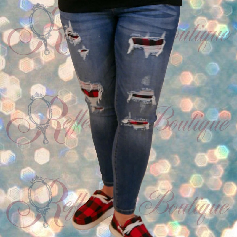 Judy Blue Buffalo Plaid Patch Jeans