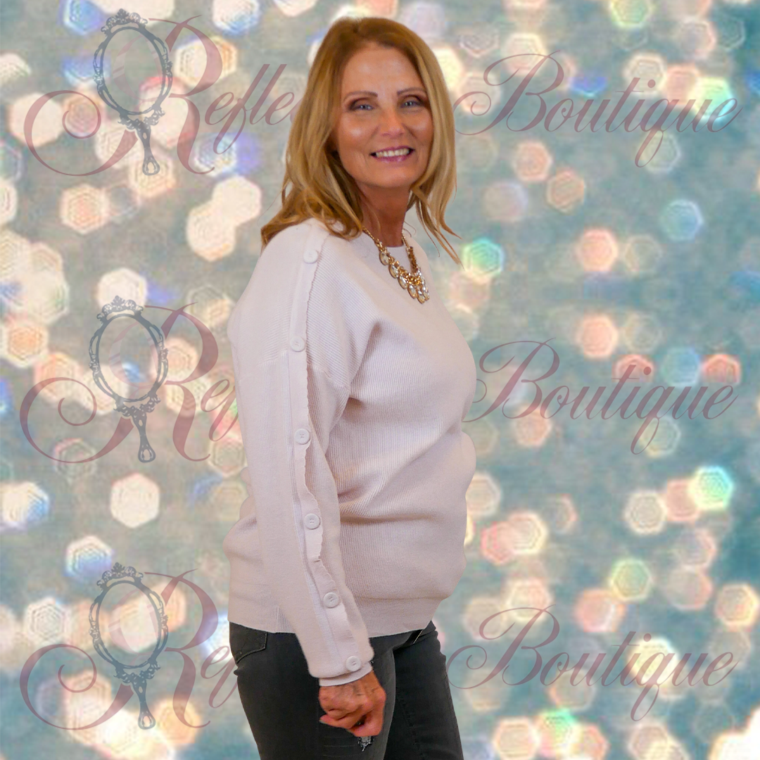 Victoria Leeland Button Sleeve Blush Sweater