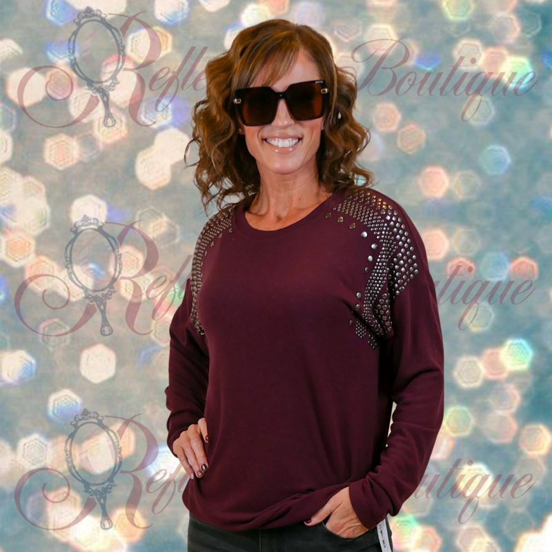 Coco Carmen Burgundy Stud Sweater