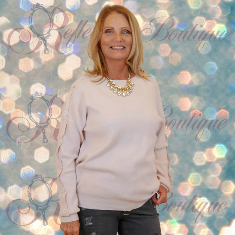Victoria Leeland Button Sleeve Blush Sweater