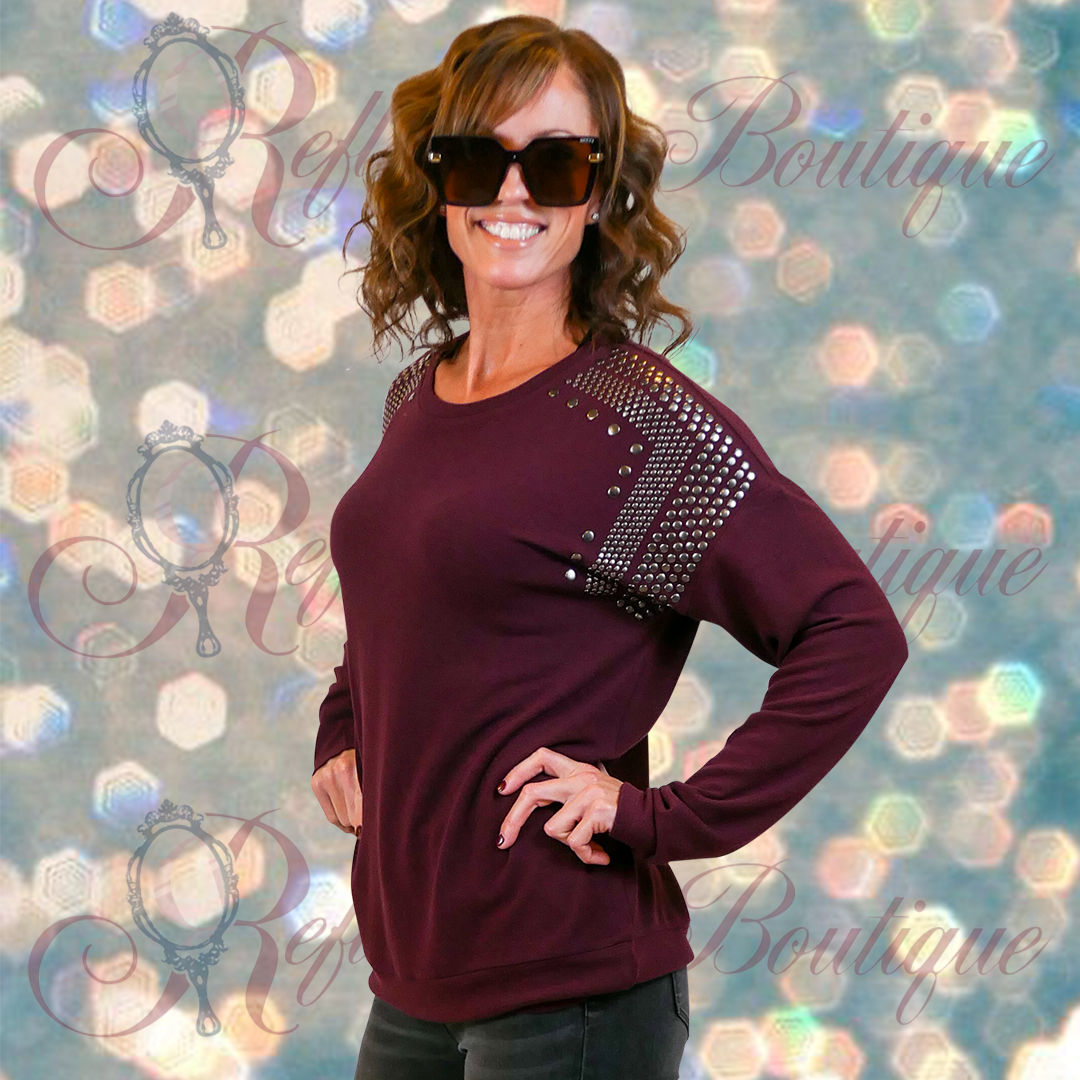 Coco Carmen Burgundy Stud Sweater