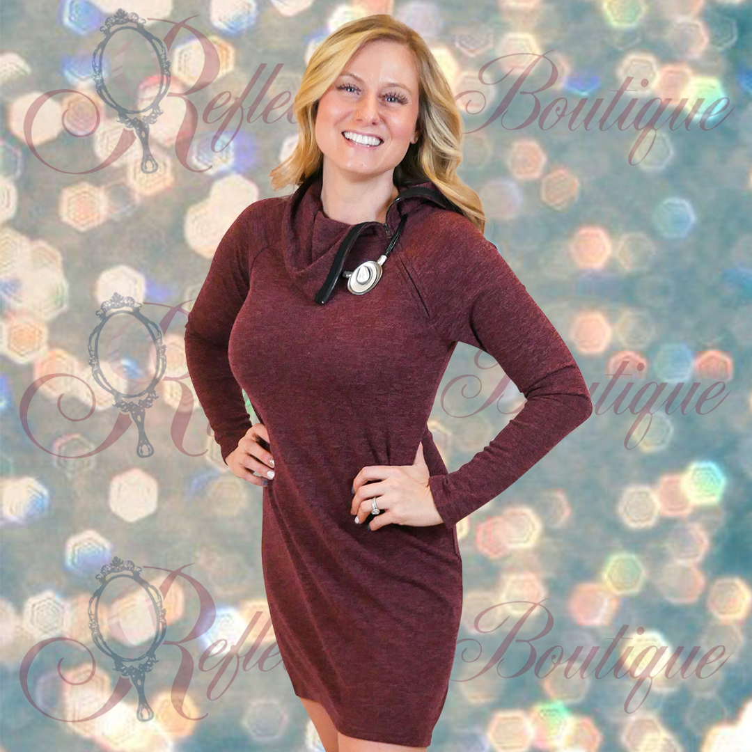 Neesha Cowl Zip Neck Heathered Maroon Dress