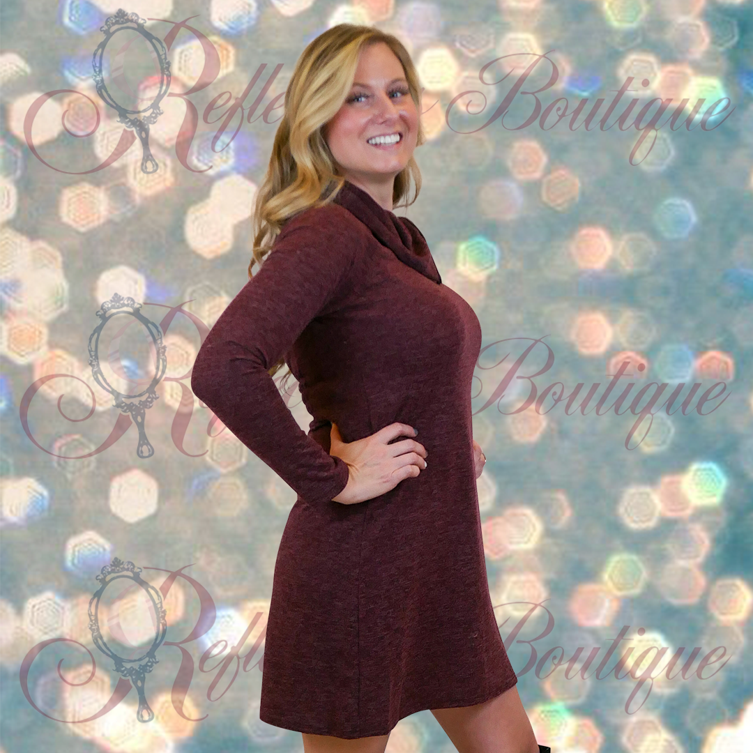 Neesha Cowl Zip Neck Heathered Maroon Dress
