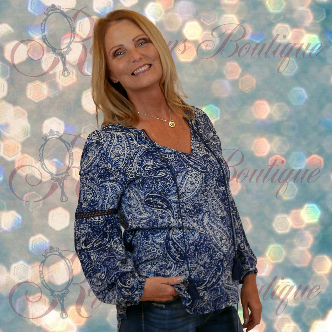 Liverpool Tie Front Puff Sleeve Paisley Top