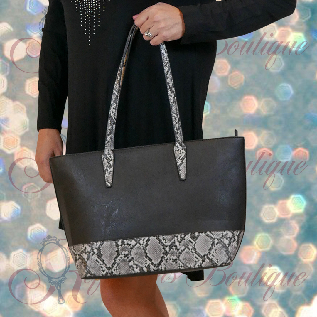 Black/Snake Skin Tote