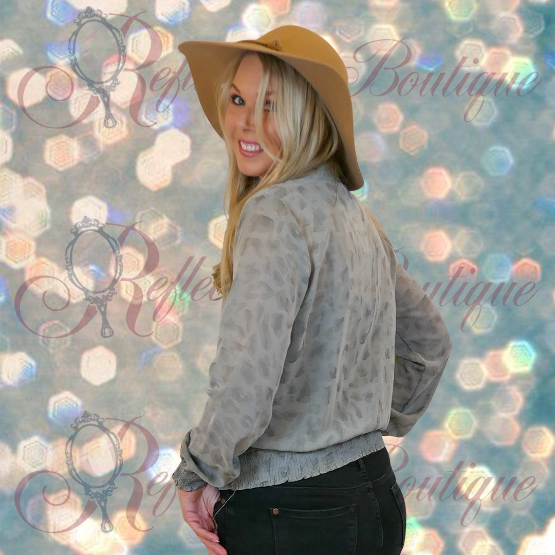 Gray Sheer Leop Bomber Jacket