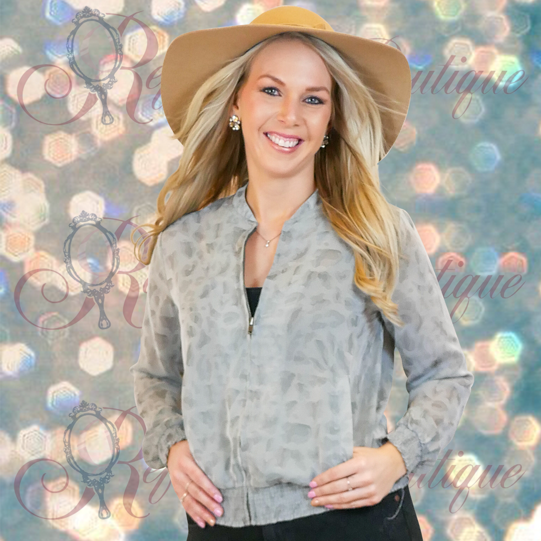 Gray Sheer Leop Bomber Jacket