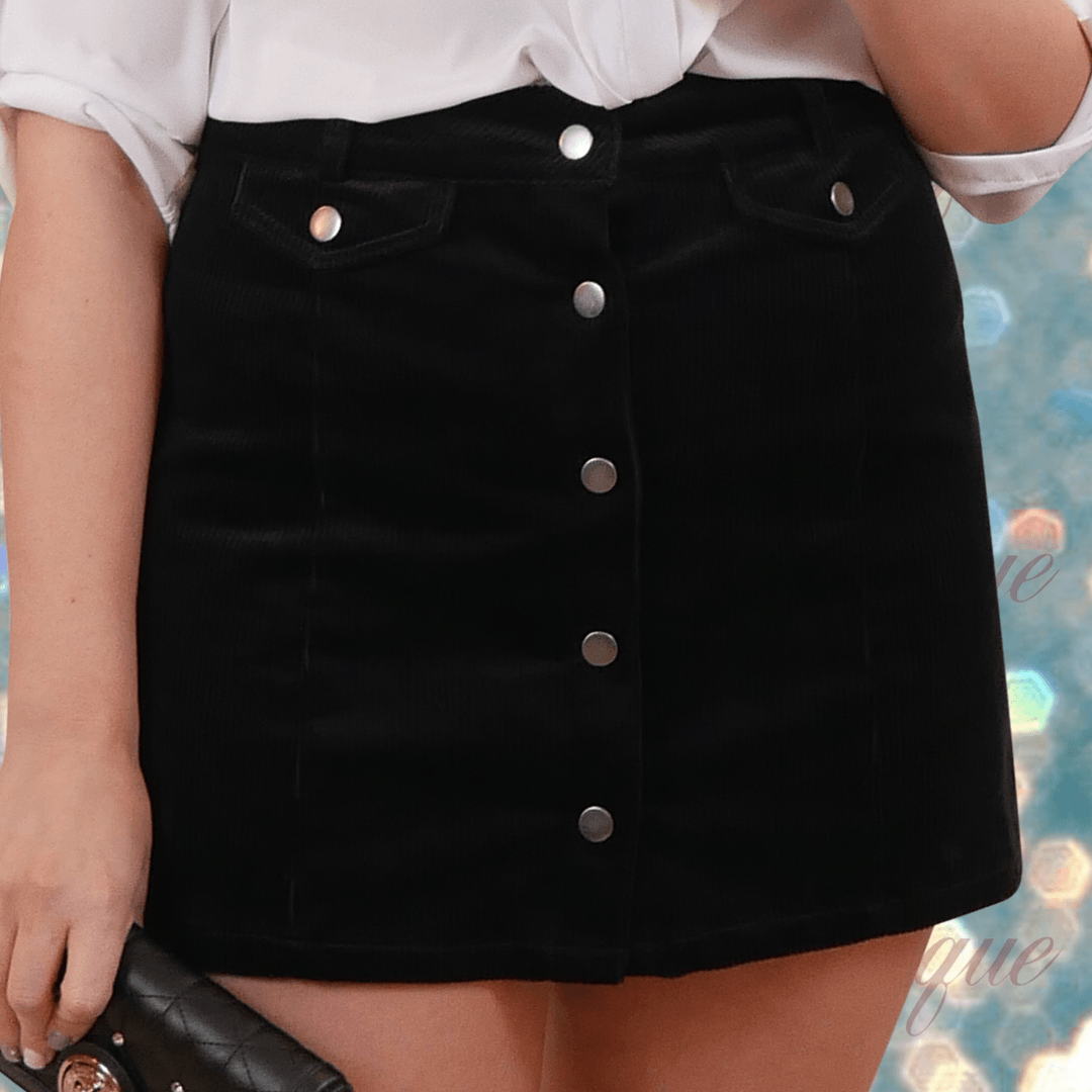 Black Corduroy Button Skirt