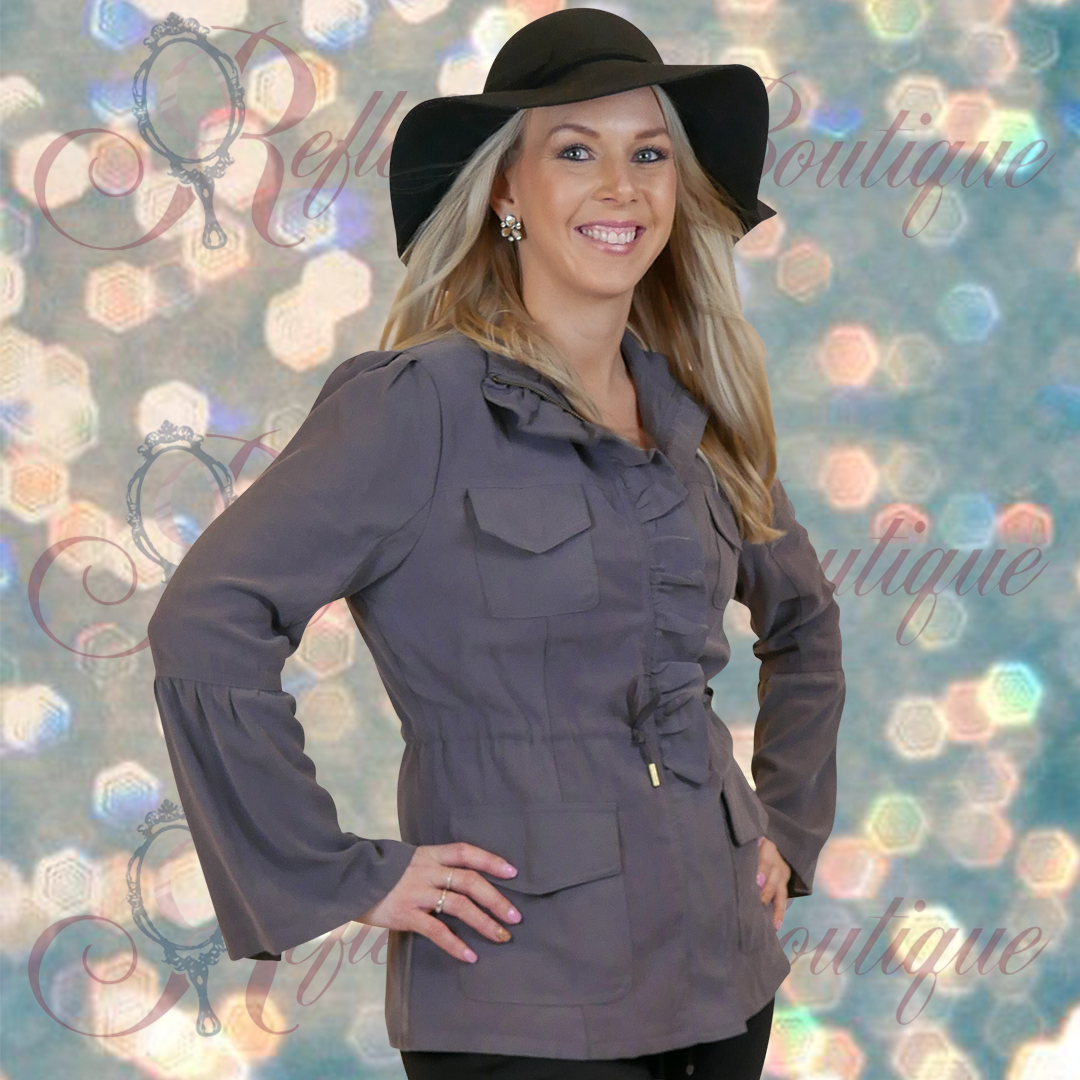 Fate & Fortune Gray Ruffle Anorak Jacket