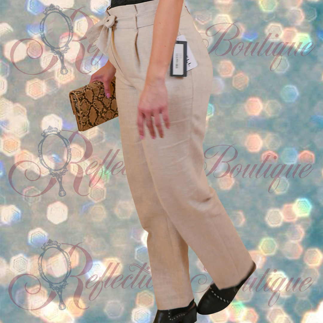 Robell Tan Linen Tie Pleated Pant