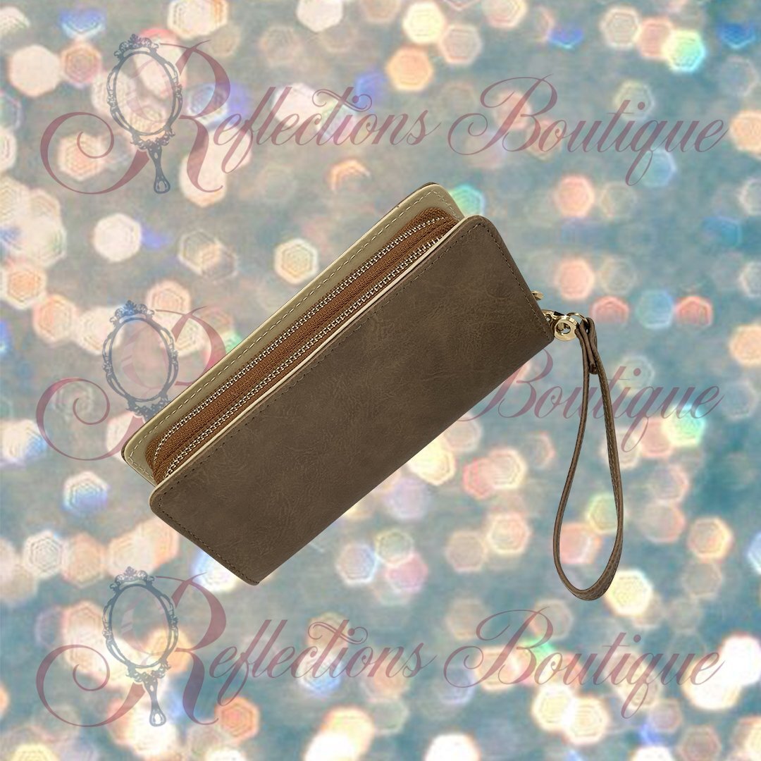 Double Zip Taupe Wallet/Wristlet