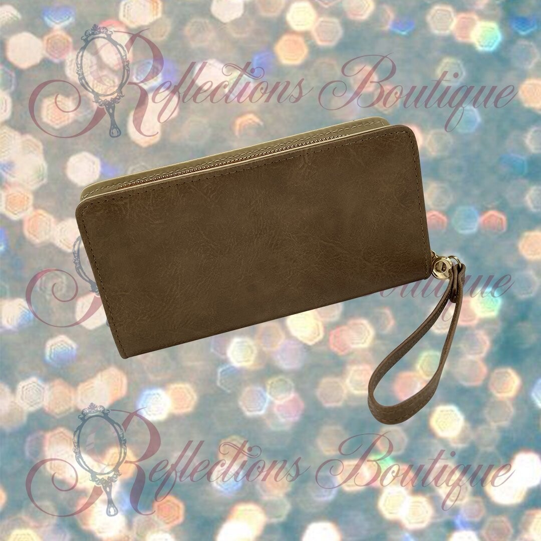 Double Zip Taupe Wallet/Wristlet