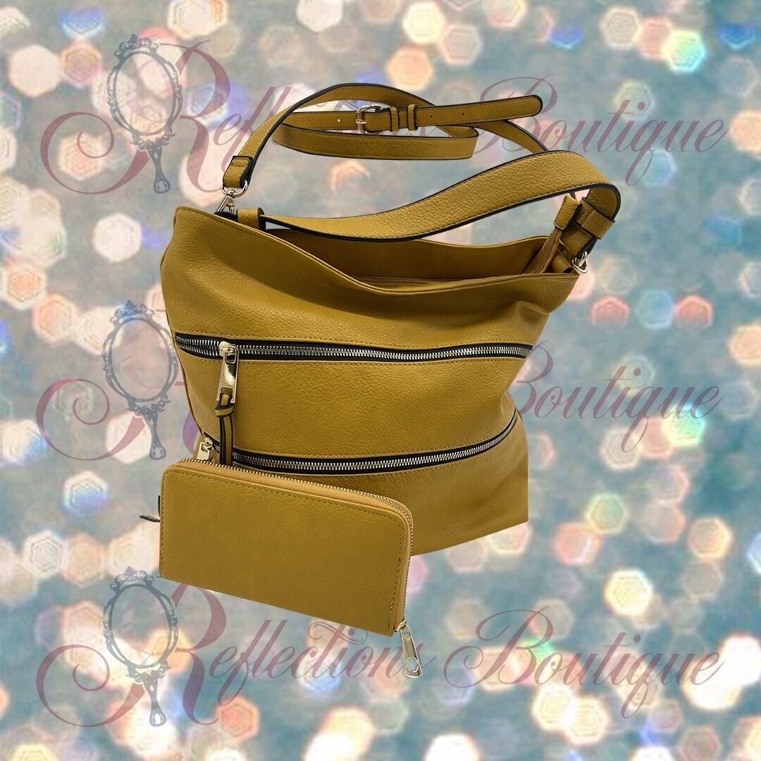 Mustard Double Zip Tote w/ Wallet