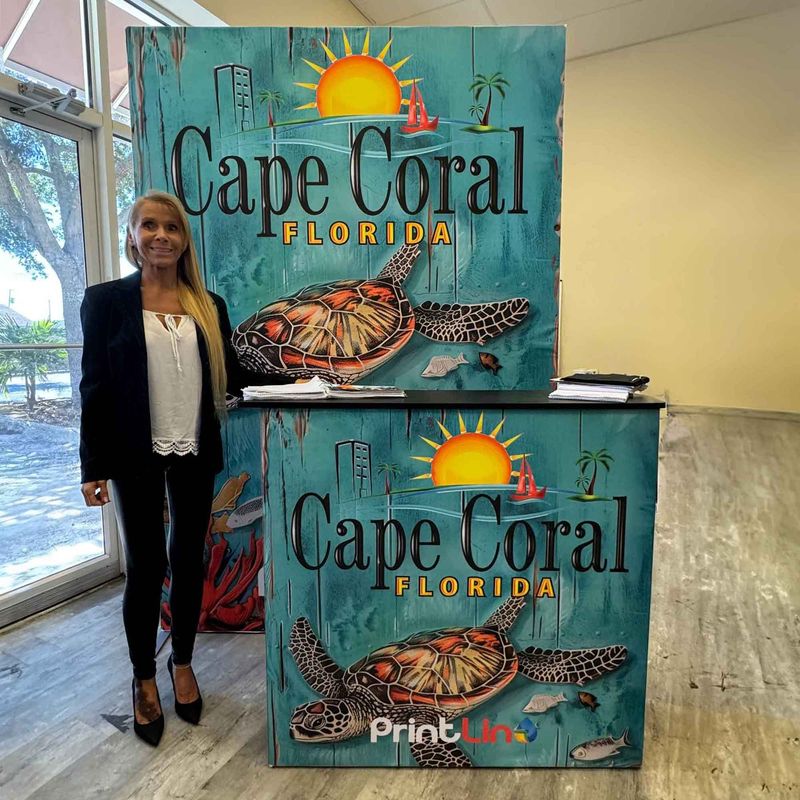 Backdrop Package with promotion counter 60x90 inch (SEG 5x7.5ft) freestanding display