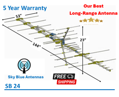 Sky Blue Antenna SB24 Hi-VHF/UHF Antenna, deep fringe, 143 inch boom, 5 Year Warranty w. FREE Pre-Amplifier Offer*