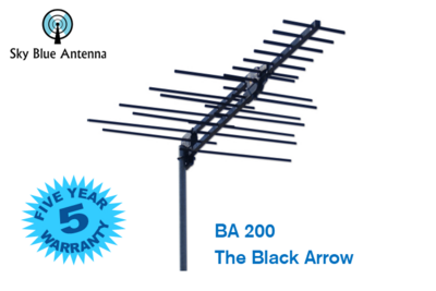 Sky Blue BA200 Black Arrow Antenna, Receives Hi-VHF/UHF, Channels 7-505 Year Warranty w. FREE SB 51 Pre-Amplifier Offer*