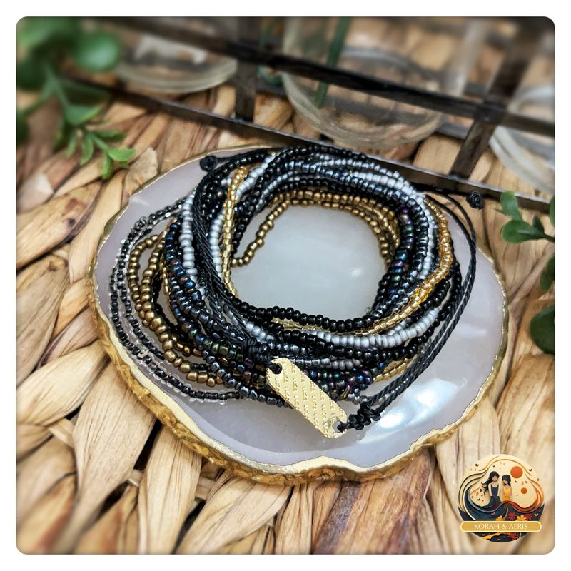 Black/Bronze Beaded Bracelets (18pcs)
