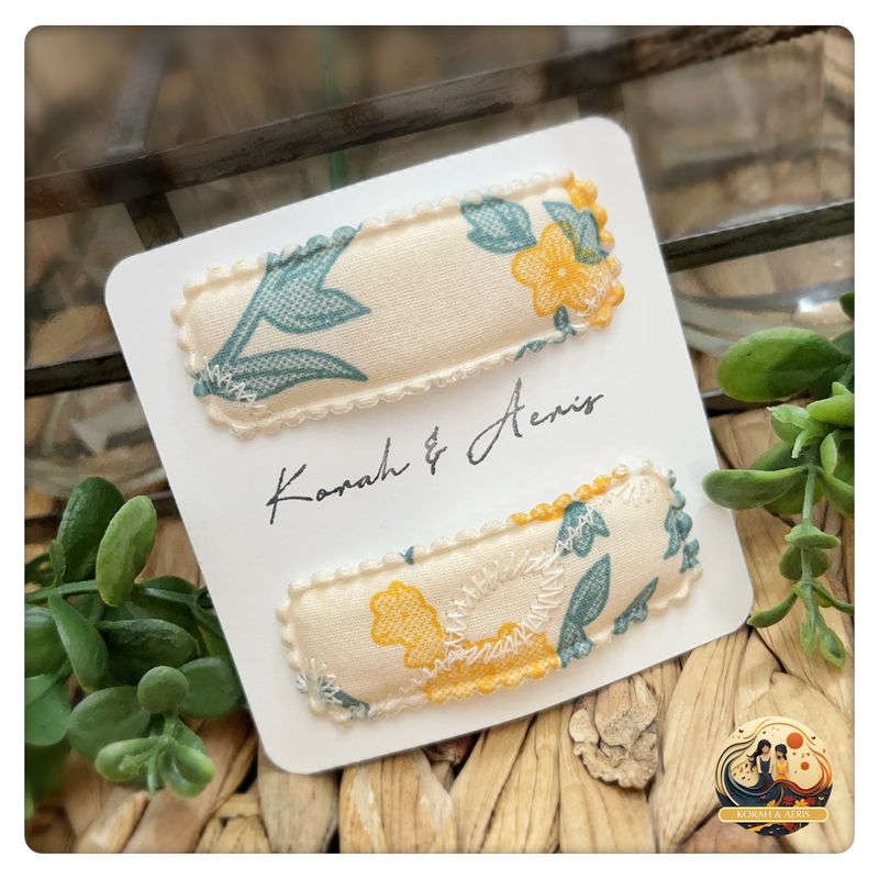 Yellow Floral Fabric Snap Clips (2pcs)