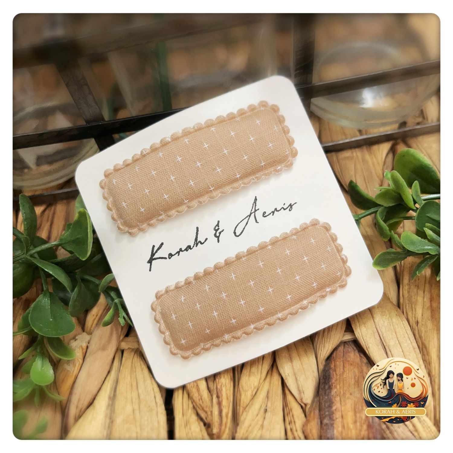 Cream Polka Fabric Snap Clips (2pcs)