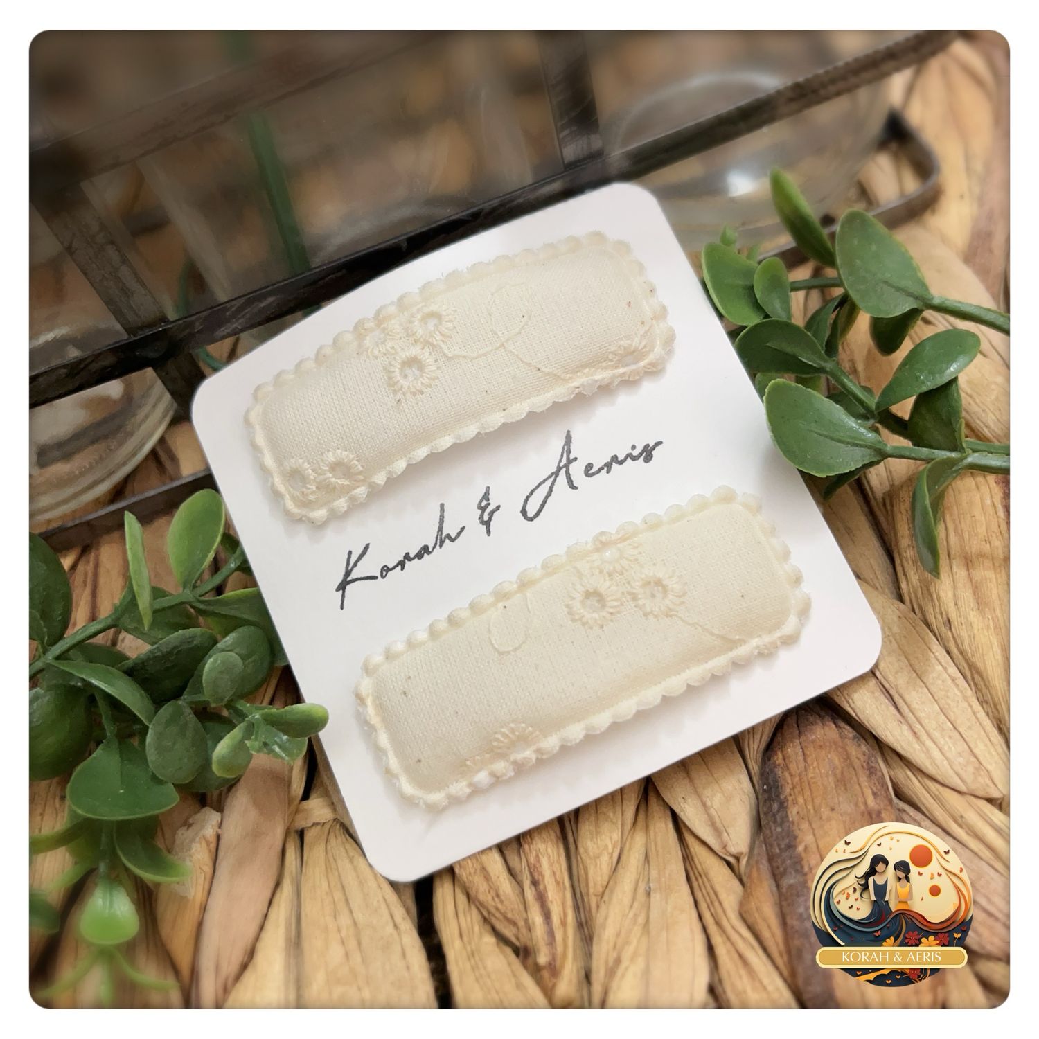 Ivory Fabric Snap Clips (2pcs)