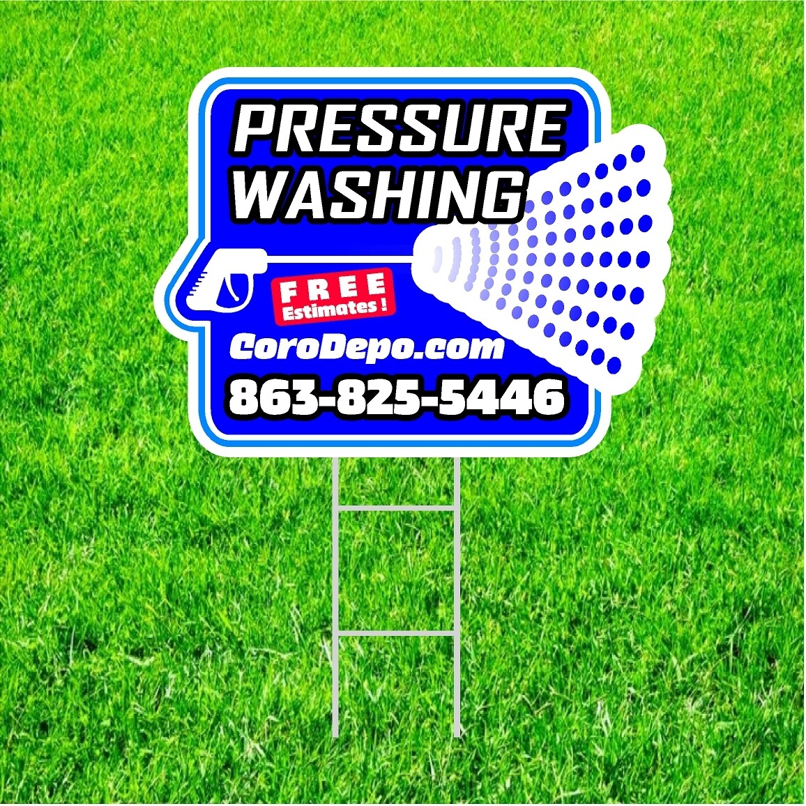 100 Pressure Washing Yard Signs - 18 x 24 - Custom Shape 4/0, FREE Set Up &amp; Gloss Finish / Optional: Stands and Rush