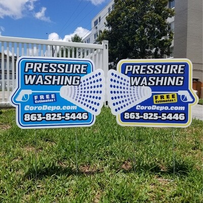 100 Die Cut Yard Signs - 18 x 24 - Custom Shape 4/4 FREE Set Up &amp; Gloss Finish / Optional: Stands and Rush