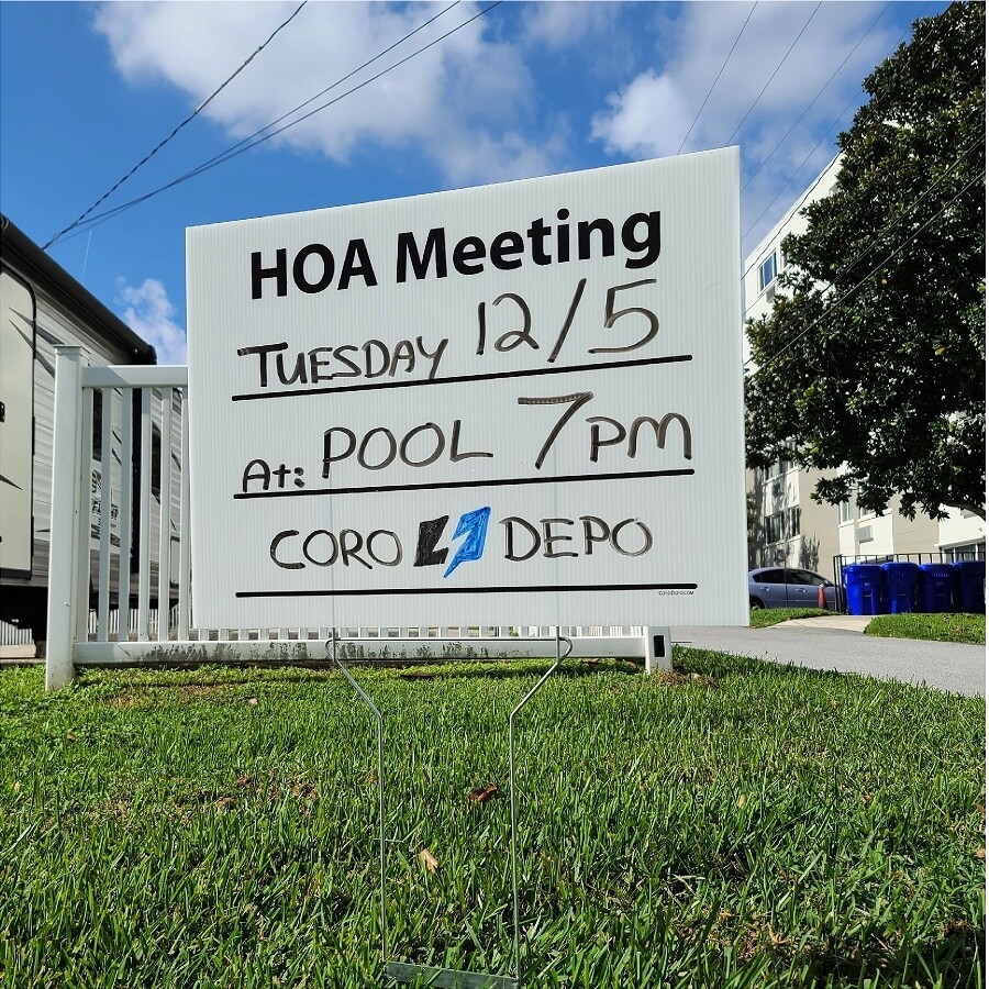 HOA Signs - Dry Erase HOA Meeting Signs 24 x 18 - 1 Side